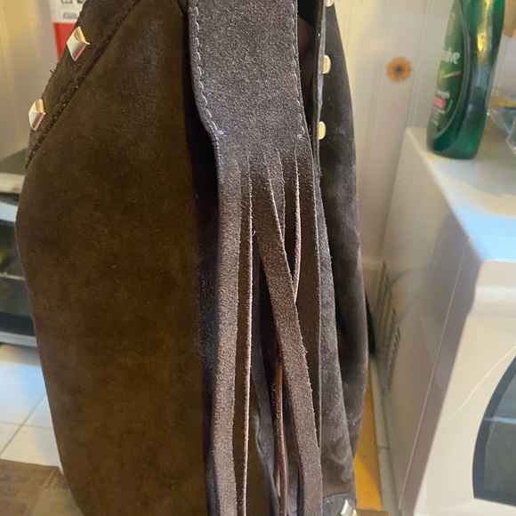 Brown suede hobo bag with tassels - Picture 2 of 14